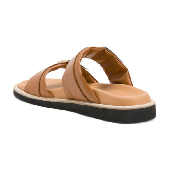 SANTONI Made In Italy Leather Flat Slide Sandals NWT - Picture 2 of 3